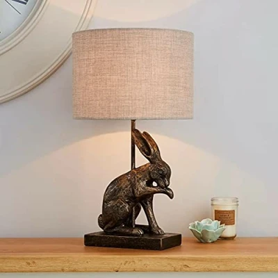 Image of EEMKAY® Gorgeous and Stunning Hare Rabbit Licking Paw Antique Brass Design Table Lamp Home Decor M 21