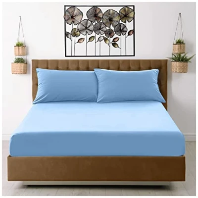 Image of GC GAVENO CAVAILIA Extra Deep, Non Iron Percale Fitted Sheet, Super Soft Plain Dyed Easy Care Bedding, Polycotton, Blue, King