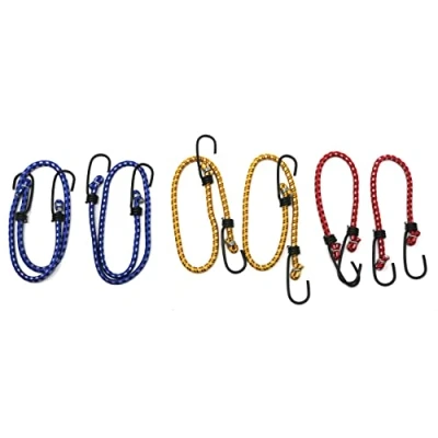 Image of 6 x fiXte Elastic Bungee Cords with Metal Hooks for Secure Tie Downs 30cm 45cm and 60cm