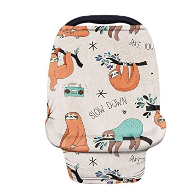 Image of Binienty Cute Cartoon Sloth Print Stretchy Car Seat Covers for Babies, Breastfeeding Scarf Infants Carseat Canopies, Washable