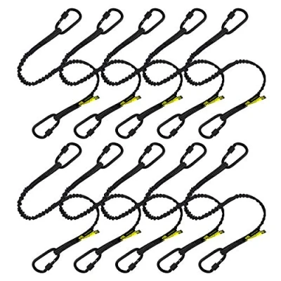 Image of Premium Quality Dual Carabiner Tool Lanyard Safety Fall Protection Aluminium Screw Lock Twin Locking Attachments Ultra Sturdy Leash Reflective Hi Visibility 3 Foot (Black 10PK)