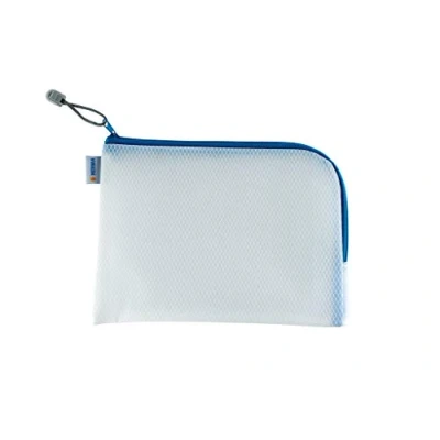 Image of HERMA 20009 Zip Toiletry bag A5, transparent (26 x 20 cm) small zippered travel pouch for cosmetics, liquids, make up, toothbrush, clear cosmetic with zipper in blue