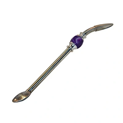 Image of RECHERE Stainless Steel Yerba Mate Tea Bombilla Gourd Drinking Straw Filter Silver (Purple)
