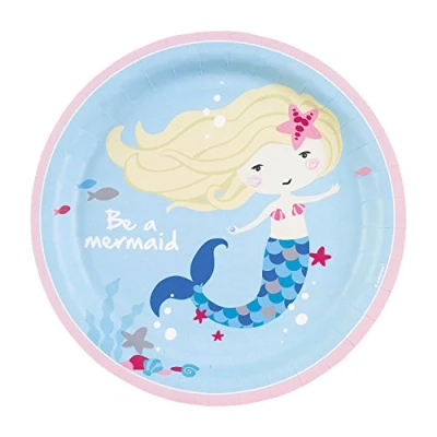 Image of amscan 10119869 9903030 Be a Mermaid Paper Plates, 23cm, 8 Pcs, multicoloured, 23 cm