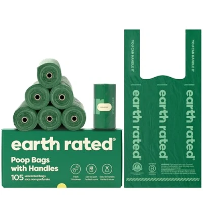 Image of Earth Rated Dog Poop Bags with Tie Handles on Refill Rolls, Extra Wide, Easy Opening, Guaranteed Leak Proof, Unscented, 120 Count