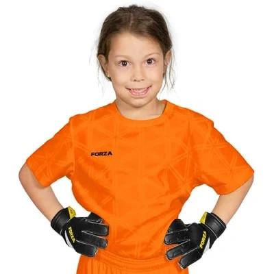 Image of FORZA Kids&#039; Short Sleeve Goalkeeper Jersey [4 Colours] Football Goalie Shirts for Boys &amp; Girls Ages 5 14 (UK, Age, 13 Years, Regular, Fluro Orange)