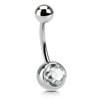 Image of The Goldmine 14GA(1.6mm) 1/2&quot;(12mm) Clear Colour Gemmed Belly Piercing 316L Surgical Stainless Steel Bar