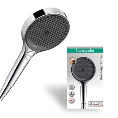 Image of hansgrohe Rainfinity shower head, hand round (⌀ 130 mm) with 3 sprays, anti limescale function, chrome, 26864000