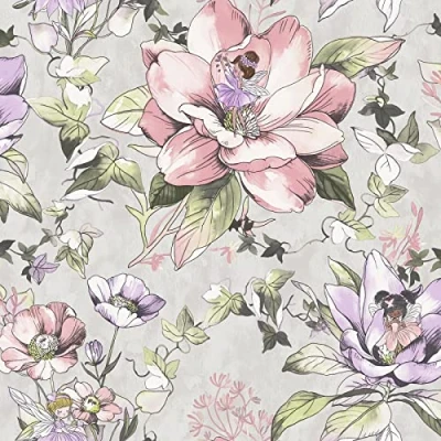 Image of Holden Floral Fairies Wallpaper Colourful Flowers Grey/Pink 13212