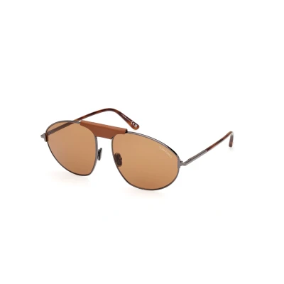 Image of Tom Ford KEN Sunglasses, Men&#039;s, Size: 60, Shiny gunmetal/brown