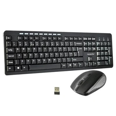 Image of Combrite Wireless Keyboard And Mouse Set, Ergonomic 2.4Ghz Cordless, Slim Multi Media Shortcut Keyboard, Comfort Optical Adjustable DPI, English UK Layout (KM200W)