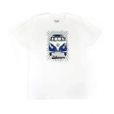 Image of BRISA VW Collection Volkswagen Hippie Bus T1 Camper Van T Shirt Unisex with Vintage/Retro Design (M/Samba Stripes/Blue&amp;White)