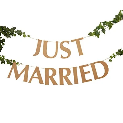 Image of Neviti 775813 Hearts Just Married Bunting Large Garland, Brown Kraft, 200 x 16 cm