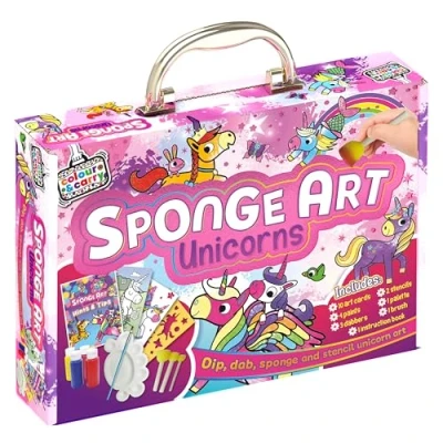 Image of Bookoli Sponge Art Unicorns Colour and Carry Activity Kit Gifts for Girls Children&#039;s Arts Crafts Sets Painting Kits Kids