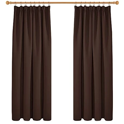 Image of Deconovo Solid Thermal Insulated Curtains Tape Top Blackout for Bedroom 46 x 72 Chocolate One Pair