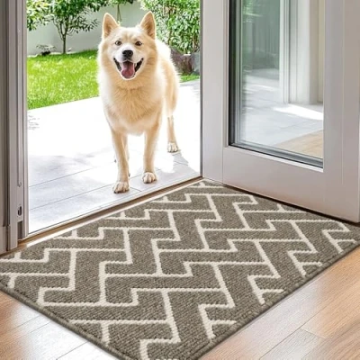 Image of Biscpro Indoor Door Mats,50x80cm Mat Non Slip Backing,Dirt Trapper Absorbent Doormat for Entrance,Inside,Kitchen,Front Back Door,Pets and Garden Beige