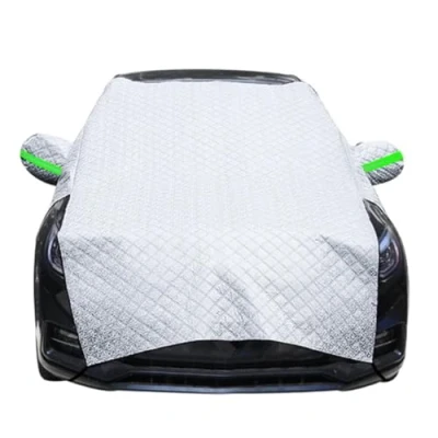 Image of JUTTAUTO Car Frost Windscreen Cover for Winter, Large Half Screen Sun UV Ice snow Protector Front Windshield Sunshade with Hooks and Mirror Reflective Stripes Cars SUVs Vans