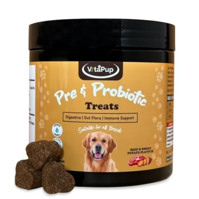Image of VitaPup® Pre &amp; Probiotic Digestive Dog Treats Relief Support For Gut Health, Upset Tummy, Diarrhoea, Loose Stools Natural Supplement Chews with Enzymes Suitable All Breeds