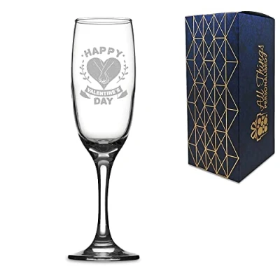 Image of Novelty Engraved/Printed Prosecco Champagne Flute Happy Valentines Day Engraved