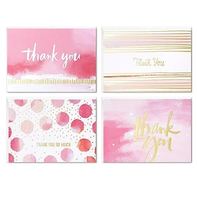 Image of Hallmark Thank You Cards Assortment, Pink and Gold Watercolor (40 Notes with Envelopes for Wedding, Bridal Shower, Baby Business, Graduation)