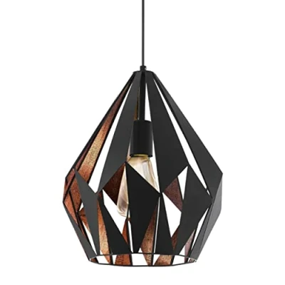 Image of EGLO Vintage Pendant, Steel, 60 W, Black, Copper, 49254