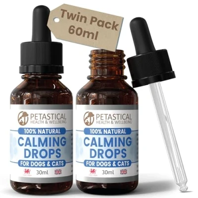 Image of Petastical Dog Calming, Scullcap Valerian for Dogs, Cats, Anxiety Calming Drops, Home Alone, Barking, Loud Noises, Fireworks &amp; Kennels (60ml)