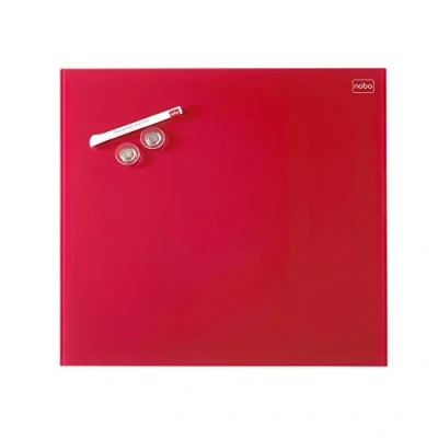 Image of Nobo Glass Whiteboard, Magnetic, 450 x mm Square Tile Design, Includes Glassboard Marker, Magnets and Fitting Kit, Red, 1903955