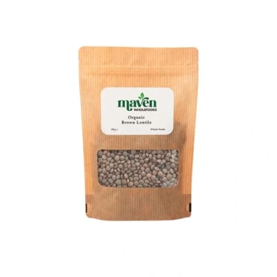 Image of Maven wholefoods Organic Brown Lentils 2kg Raw GMO Free High Fibre &amp; Protein Certified Suitable for Vegetarian Vegan Packed Fresh in Resealable Bags (2kg)