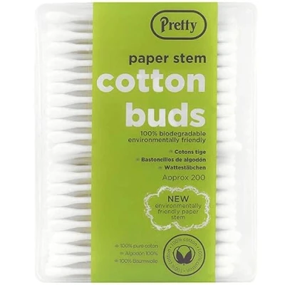 Image of Pretty 100 Paper Stem Cotton Buds (Pack of 12)