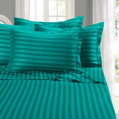 Image of Elegant Comfort Best, Softest, Coziest 6 Piece Sheet Sets! 1500 Premier Hotel Quality Luxurious Wrinkle Resistant Damask Stripe Bed Set, King Turquoise