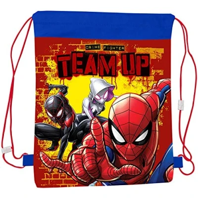 Image of Spiderman Team Up Children&#039;s Character Pull String School Gym Shoe Swim P.E. Bag
