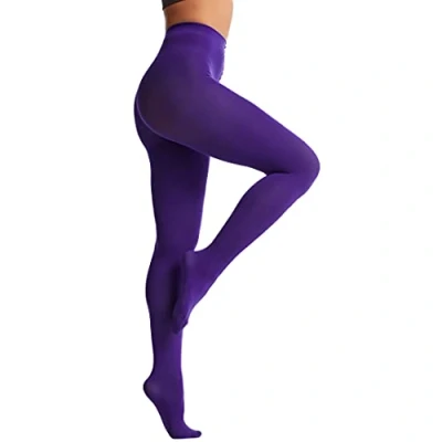 Image of Frola Tights for Women 80 Denier Semi Opaque Solid Color Footed Pantyhose Ladies Tights,Purple,S M