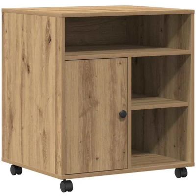 Image of vidaXL Printer Stand with Wheels Artisan Oak 60x50x67 cm