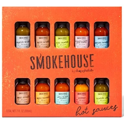 Image of Smokehouse by Thoughtfully, Hot Sauce Gift Set, Flavours Include Bacon Cayenne, Garlic Herb, Apple Whiskey Habanero and More, Pack of 10