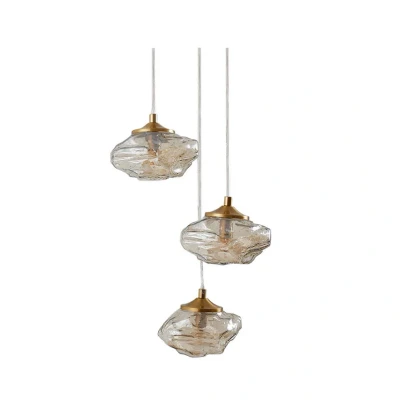 Image of Lindby hanging light Piatra, Ø25cm, 3 bulb, cognac/brass, glass