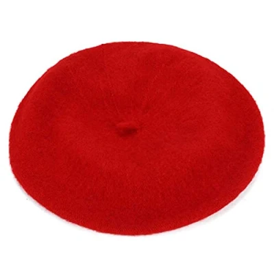 Image of Kids Wool Blend French Beret Hat Girls Boys Artist Classic Fashion Solid Warm Winter Autumn Beanie Cap Red