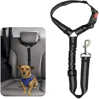 Image of Dog Seat Belts for Cars Car Harness Adjustable Headrest Belt Restraint Puppy Elastic Pet SeatBelt Strong Leads Dogs Cats and Pets (BLACK)