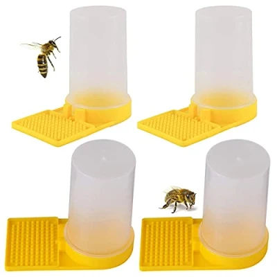 Image of Bee Water Feeder,Jicyor 4pcs Yellow Plastic Beehive Drinking Honeycomb Design Reusable for Keeping Equipment