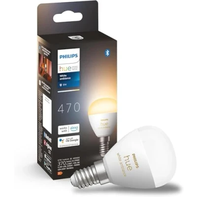 Image of Philips Hue White Ambiance Luster Smart LED Light Bulb 1 Pack [E14 Edison Screw] for Indoor Home Lighting, Livingroom, Bedroom.