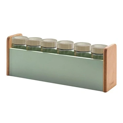 Image of Typhoon Vintage Americana Kitchen Spice Rack with Jars and Labels, Green, Pack of 4