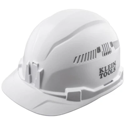 Image of Klein Tools 60105 Hard Hat, Vented Cap Style, Padded Self Wicking Odor Resistant Sweatband, White