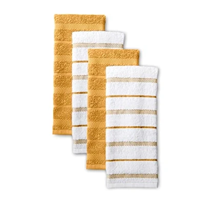 Image of KitchenAid Albany Kitchen Towel Set 4 Pack 16&quot;x26&quot;, Orange Sorbet Yellow/White
