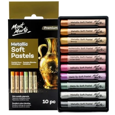 Image of MONT MARTE Metallic Soft Pastels Premium 10pc, Dry Pastels, Assorted Colours, Versatile Art for Blending, Layering &amp; Shading, Ideal Art, Craft, Drawing
