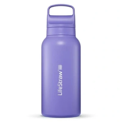 Image of LifeStraw Go Series Insulated Stainless Steel Water Filter Bottle for Travel and Everyday Use, 1L Thistle Purple