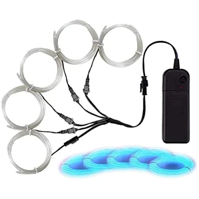 Image of Balabaxer EL Wire Ice Blue, Noise Reduction Neon Lights 5 in 1 Metre, Electroluminescent for Halloween, Christmas, DIY Decoration