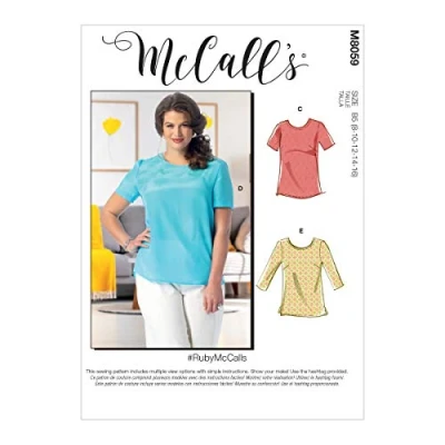 Image of McCalls Pattern M8059RR Misses&#039;/Women&#039;s Pullover Tops and Tunics RR (18W 20W 22W 24W), Various