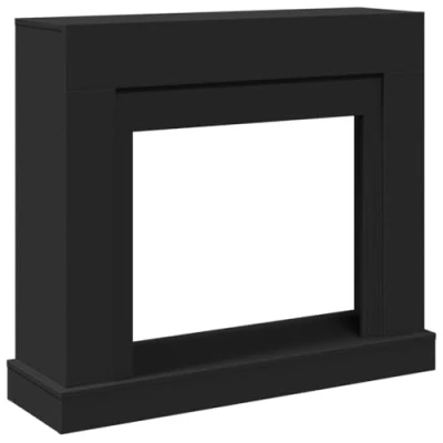 Image of vidaXL Black Engineered Wood Fireplace Surround/Mantel 100x30x87.5 cm Compatible with LED Flames