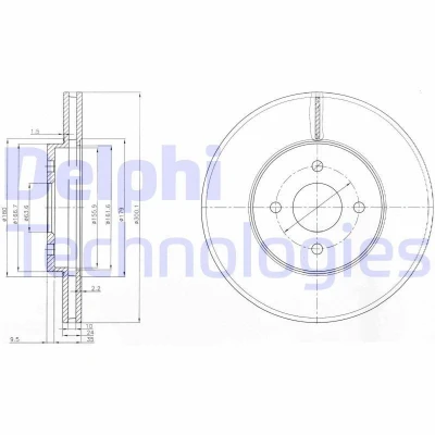 Image of 2M5V1125AA, 2M5V1125AB, 4328921, 4410264 Brake disc DELPHI BG3742 300mm 24mm 4 Vented Oiled Untreated FORD: Focus Mk1 Hatchback, Estate
