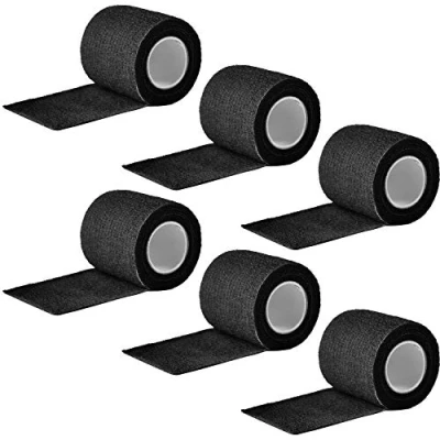 Image of 6 Rolls Tattoo Grip Cover Wrap Disposable Self Cohesive Bandage Tape for Machine Accessories Kit (2&quot;, Black)