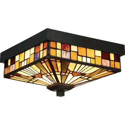 Image of Inglenook Outdoor 2 Light Tiffany Flush Mount Bronze Finish, E27